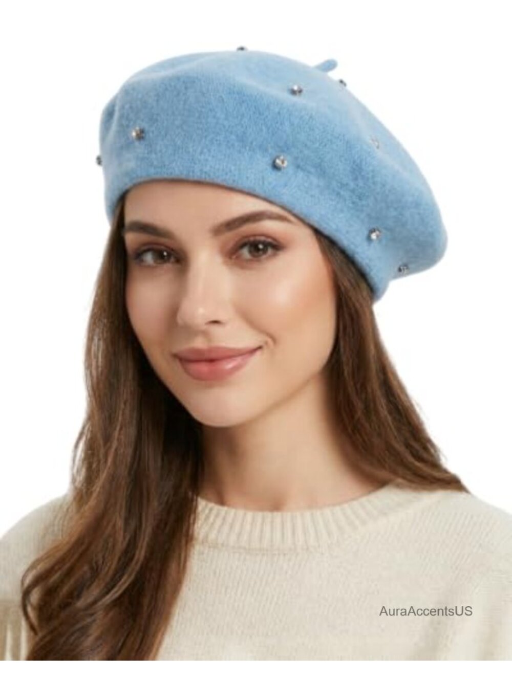 Wool Blend Rhinestone Beret Hat Women's French Artist Cap